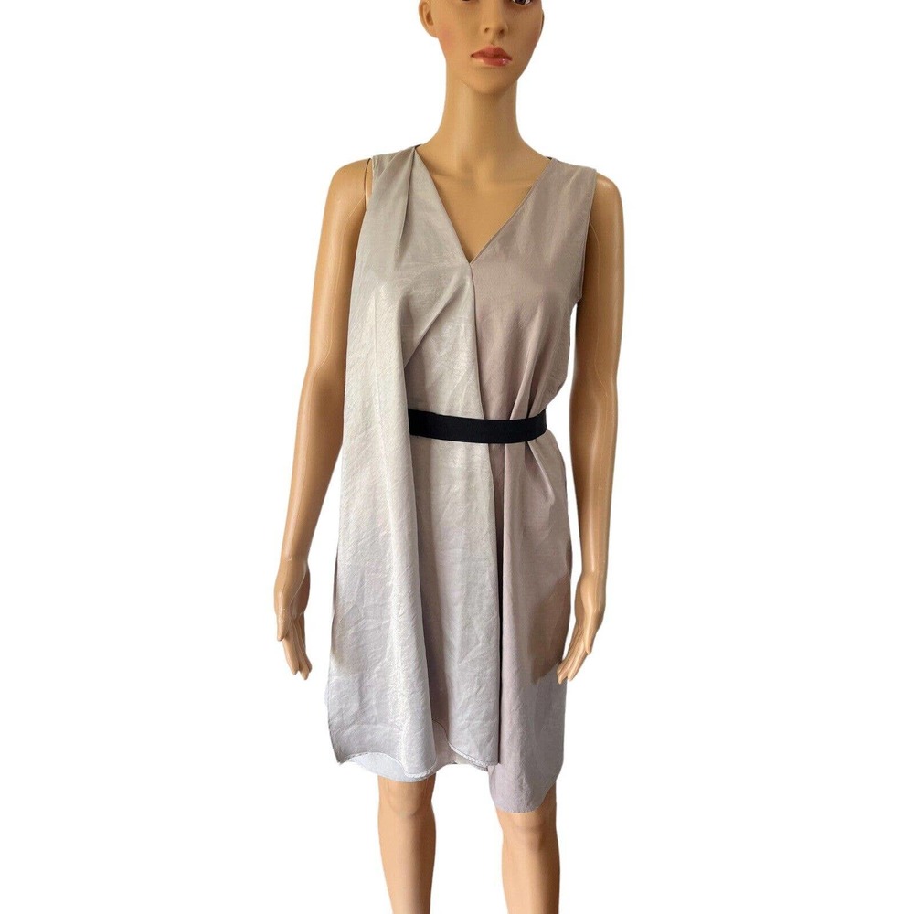 Simply Vera Vera Wang Beige Satin Knee Length Sleeveless Wrap Dress Size XS